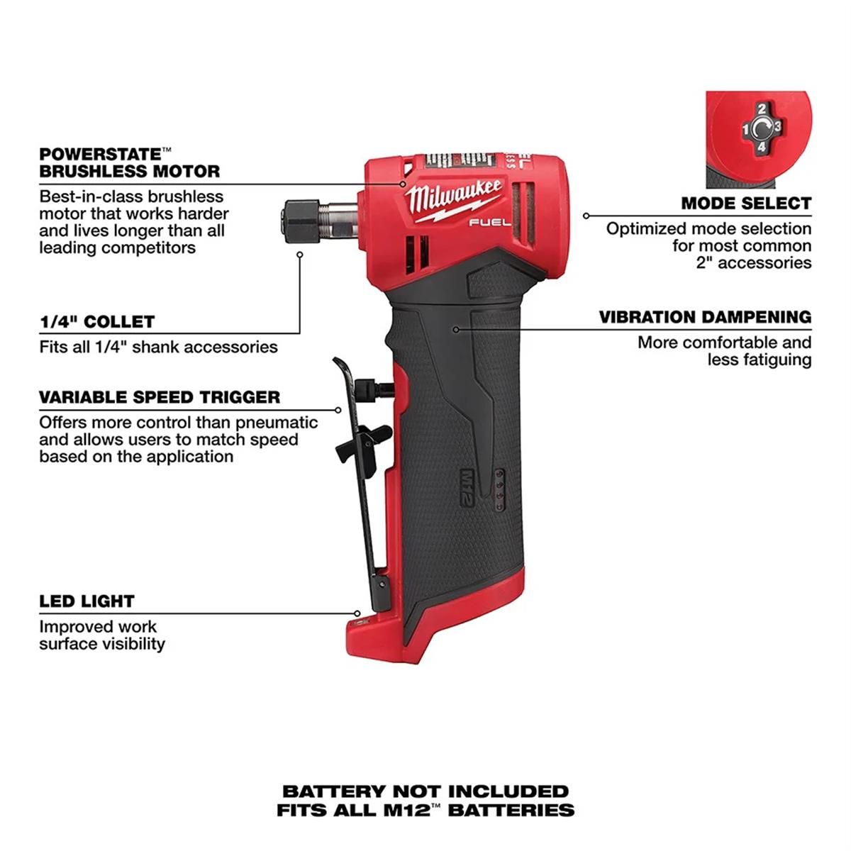 Milwaukee Tool M12 FUEL 1/4 Inch Right Angle Die Grinder (Bare Tool)