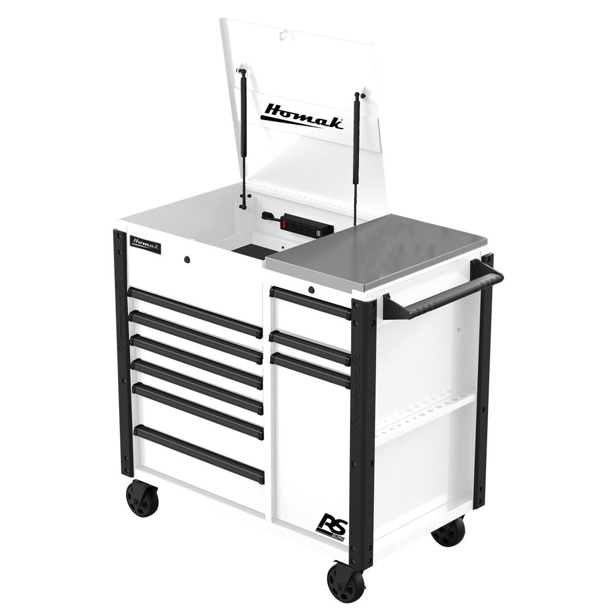 Homak Manufacturing 44 Inch RS Pro 9 Drawer Flip Top Power Service Cart w/ Workstation