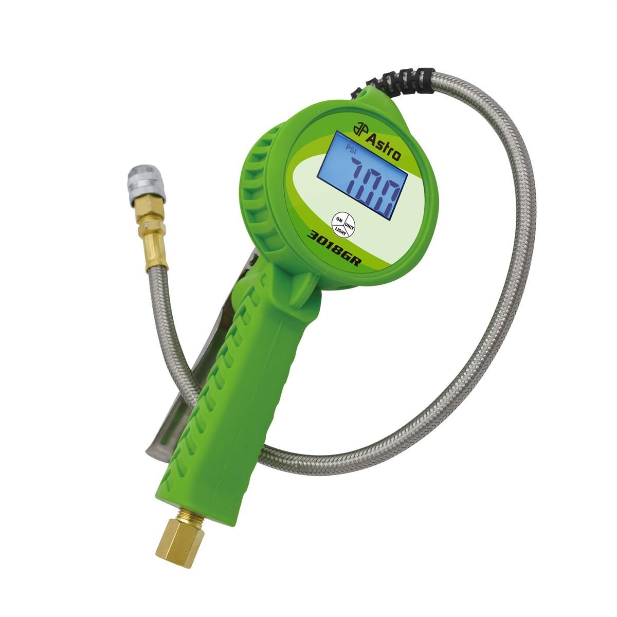 Astro Pneumatic Digital Tire Inflator w/ Stainless Steel Hose & Push-Lock Coupler Chuck - Green