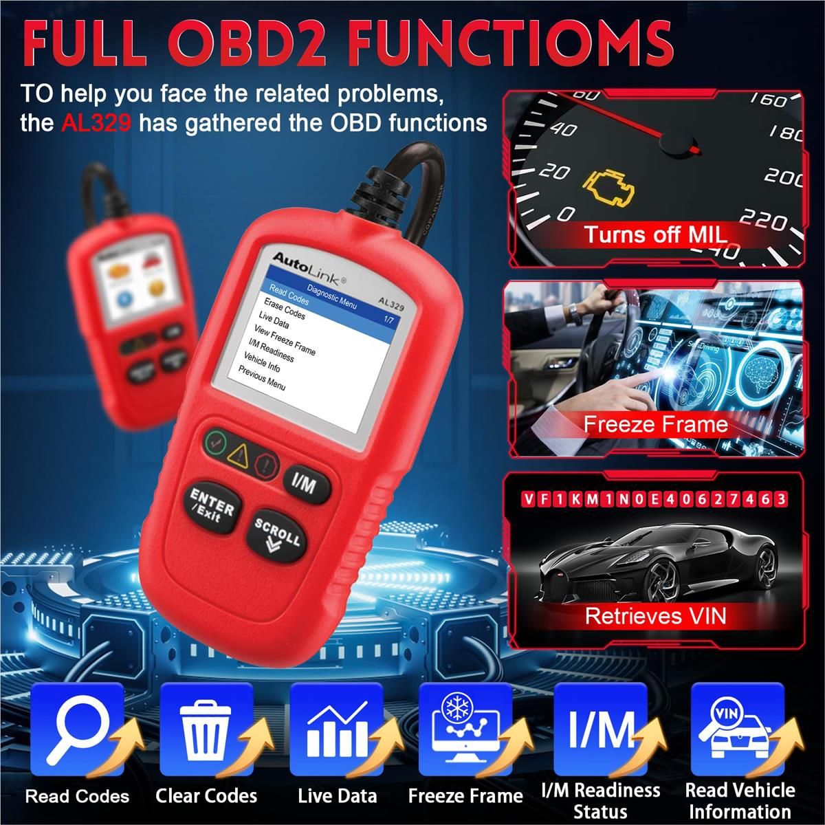 Autel AutoLINK AL329 : AL329 Easy-to-Use Handheld OBDII Code Reader