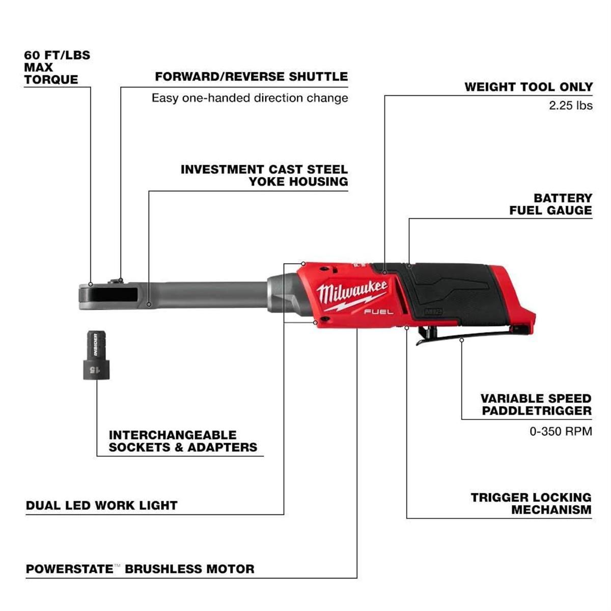 Milwaukee Tool M12 FUEL INSIDER Extended Reach Box Ratchet