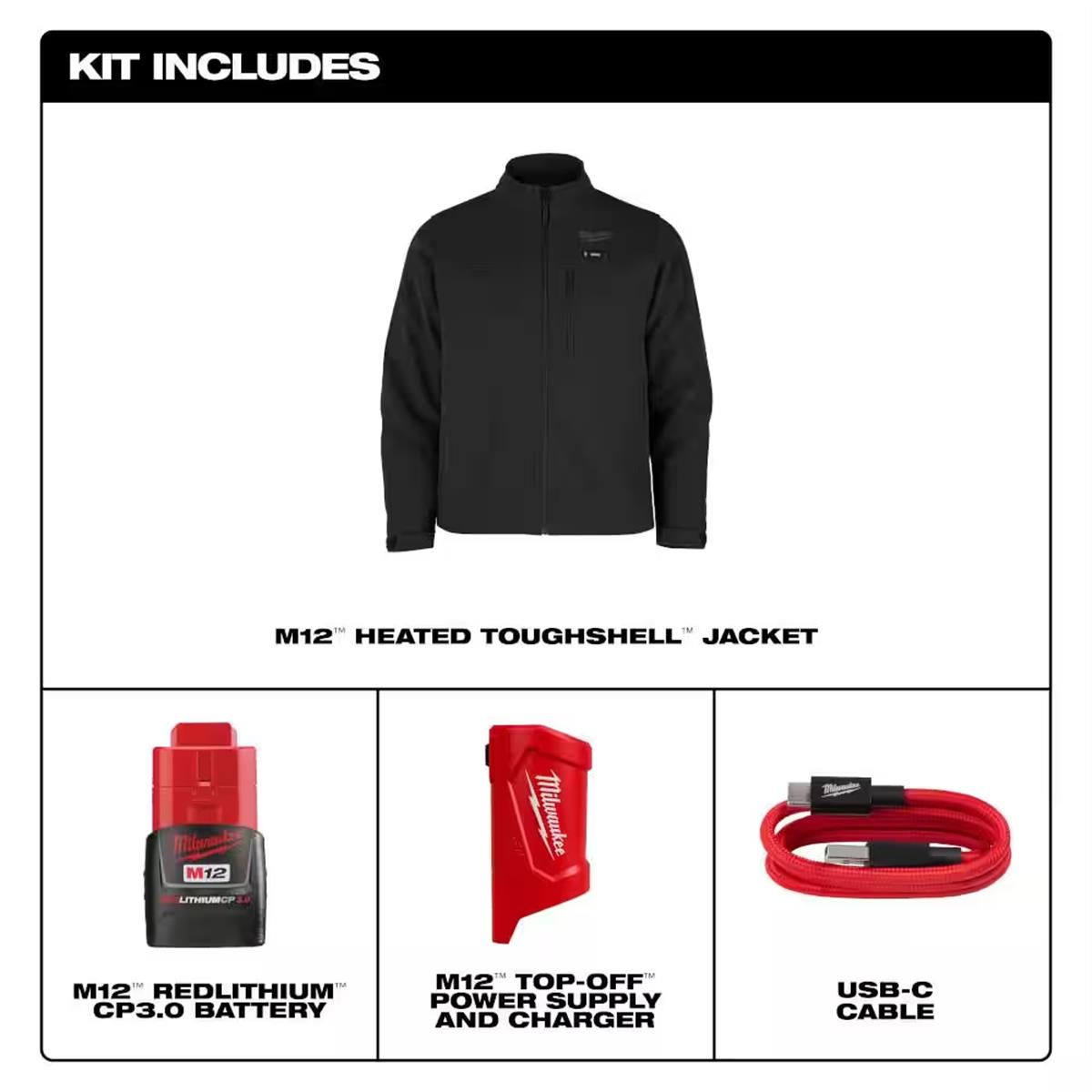 Milwaukee Tool M12 Heated TOUGHSHELL Jacket Kit, Black,