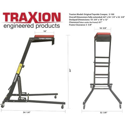 Traxion 3-100 Original Foldable Topside Automotive Engine Creeper, Red and Black